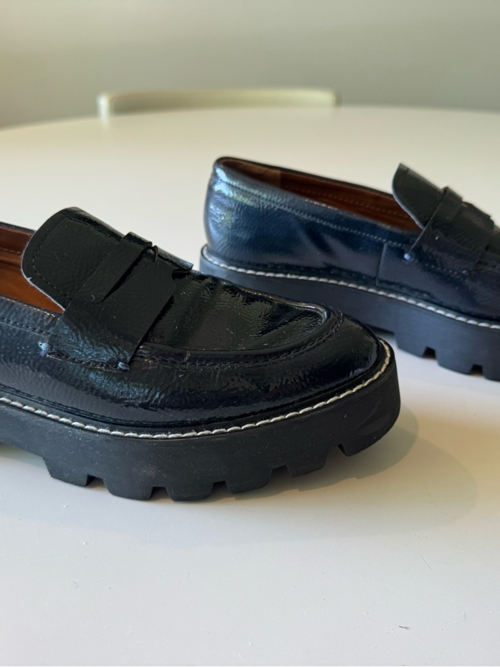 FRANCO SARTO SZ 7.5 “Balín”Faux Patent Leather Lug Sole Loafers - Navy - Picture 3 of 12